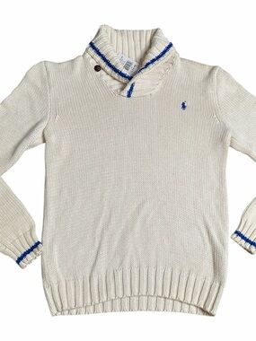 Ralph Lauren Childrens Cream Turtleneck Sweater with Blue Trim